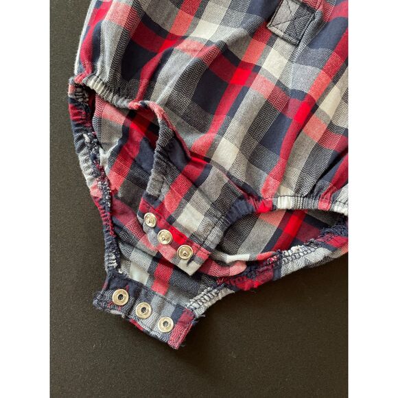 ~ Ben Sherman 3-6 mo Plaid Shirt Red / Blue / Navy Onesie Collar Buttons Cotton - Picture 4 of 11